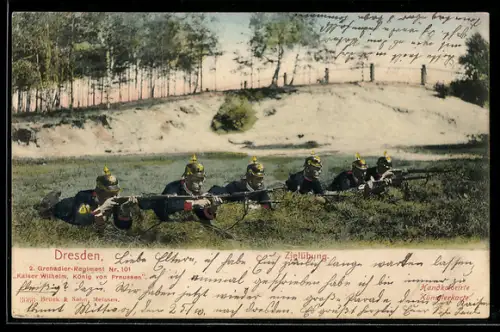 AK Dresden-Neustadt, Soldaten vom 2. Grenadier-Regiment Nr. 101 Kaiser Wilhelm, König von Preussen bei der Zielübung