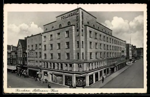 AK Hamborn, Pollmann-Haus mit Strassenpartie