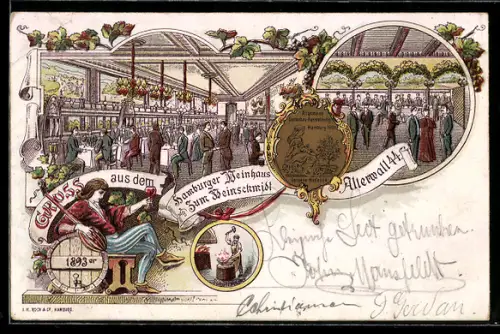 Lithographie Hamburg, Gasthaus zum Weinschmidt, Alter Wall 44