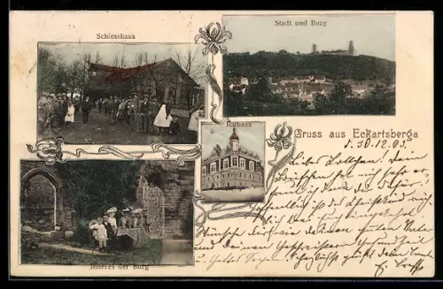 AK Eckartsberga, Schiesshaus, Stadt und Burg, Rathaus