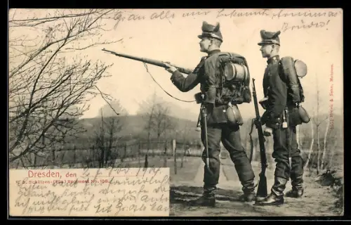 AK Dresden-Neustadt, Soldaten von Königl. Sächs. Schützen-Regiment Nr. 108, Füsilier-Regiment