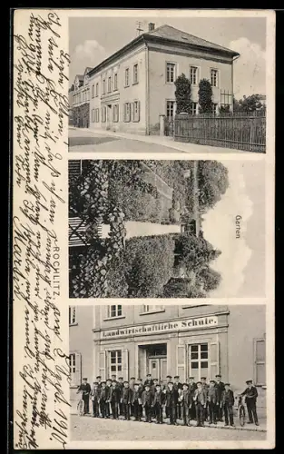 AK Rochlitz, Landwirtschaftliche Schule, Gruppe vor dem Haus, Garten