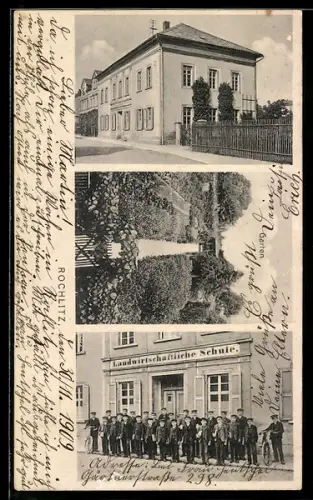 AK Rochlitz, Landwirtschaftliche Schule, Gruppe vor dem Haus, Aussenansicht