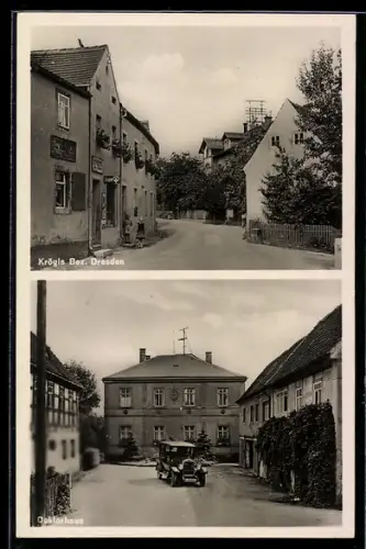 AK Krögis /Dresden, Strassenpartie mit Wohnhäusern, Doktorhaus