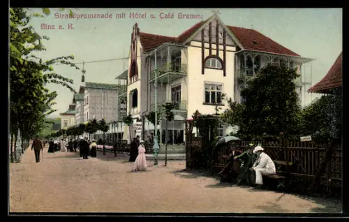 AK Binz /Rügen, Strandpromenade mit Hotel & Cafe Gramm