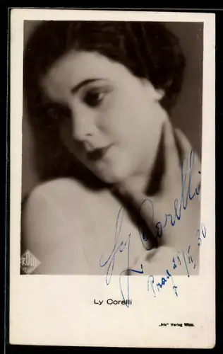 AK Schauspielerin Ly Corelli im Halbprofil, Autograph