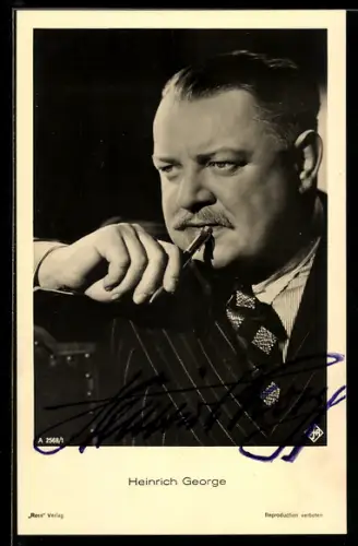 AK Heinrich George, Portrait des Schauspielers mit Kugelschreiber, Autograph