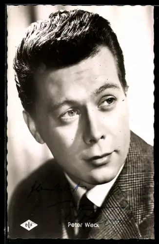 AK Schauspieler Peter Weck, der Blick zur Seite gerichtet, Autograph