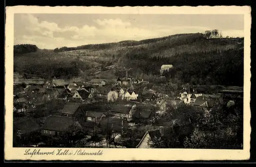 AK Zell i. Odenwald, Ortsansicht mit bewaldeten Anhöhen
