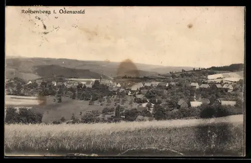 AK Rothenberg i. Odenwald, Ortsansicht mit Feldern und Hügeln