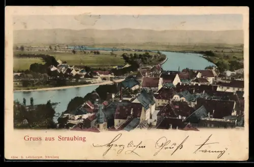 AK Straubing, Ortsansicht mit Donau