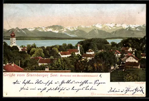 AK Bernried /Starnberger See, Ortsansicht mit Benediktenwand