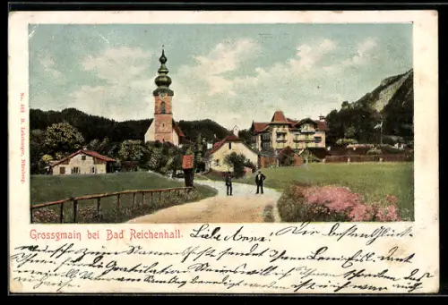 AK Grossgmain bei Bad Reichenhall, Kirche, Dorfstrasse, Wohnhäuser