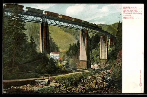 AK Höllsteig, Ravennaschlucht, Viadukt mit passierendem Personenzug