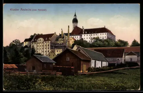AK Andechs, Ansicht vom Kloster Andechs von Nordosten