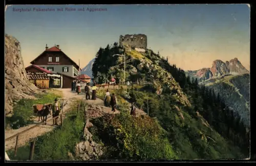 AK Pfronten, Burghotel Falkenstein mit Ruine und Aggenstein