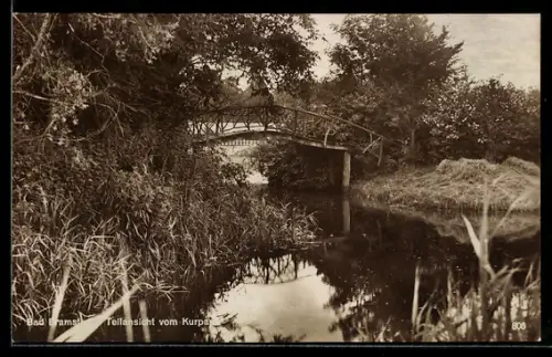 AK Bad Bramstedt, Teilansicht vom Kurpark, Brücke, Fluss