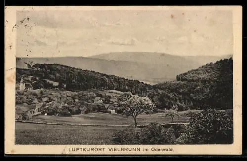 AK Vielbrunn im Odenwald, Teilansicht des Ortes mit umgebenden Wald