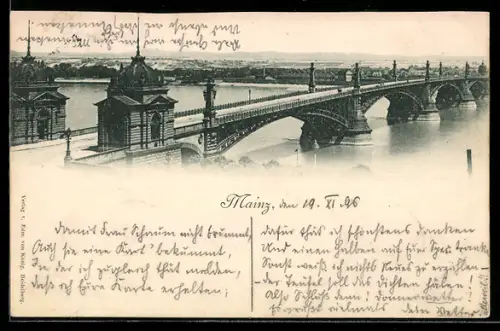 AK Mainz, Blick auf die Rheinbrücke