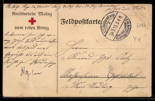 AK Mainz, Feldpostkarte Kreisverein Mainz vom Roten Kreuz