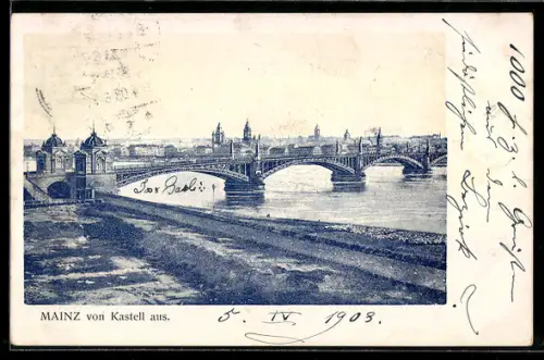 AK Mainz, Blick auf die Stadt von Kastell aus