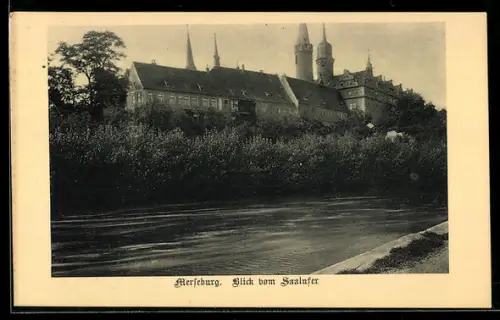 AK Merseburg, Blick vom Saalufer auf das Schloss