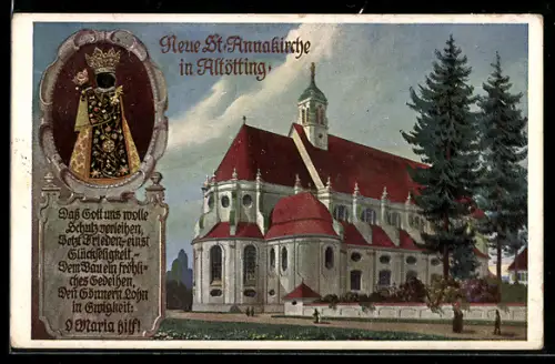 Künstler-AK Altötting, neue St. Annakirche mit Marienbildnis