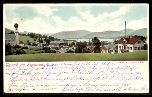 AK Gmund am Tegernsee, Ortsansicht aus der Ferne
