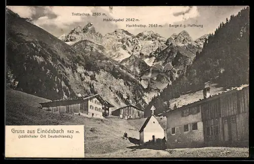 AK Einödsbach, Ortsansicht mit Bergen