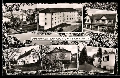 AK Bad König, Odenwald-Sanatorium, Haus Dr. Zimper, Haus Sorgenfrei, Haus Schwalbennest