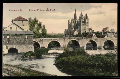 AK Limburg a. L., Dom von Westen, alte Brücke