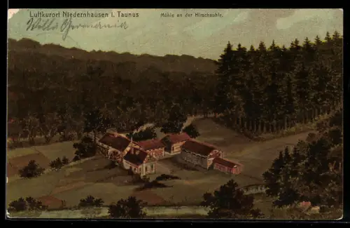 Künstler-AK Niedernhausen i. Taunus, Mühle an der Hirschsuhle