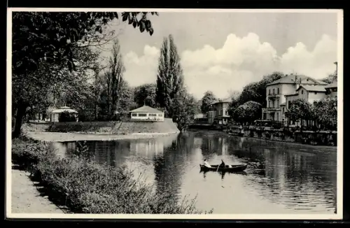 AK Bad Kreuznach, Kurhotel Der Quellenhof, Blick von der Terrasse zur Elisabethquelle