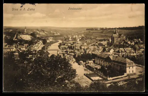 AK Diez, Generalansicht mit Schloss und Brücke