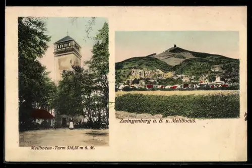AK Zwingenberg a. B., Teilansicht, Melibocus-Turm