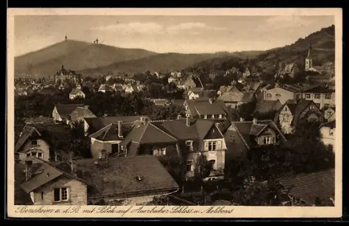 AK Bensheim a. d. B., Teilansicht mit Blick auf Auersbacher Schloss und Melibocus