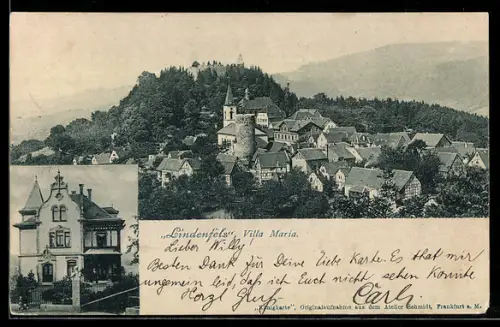 AK Lindenfels, Villa Maria, Blick über den Ort