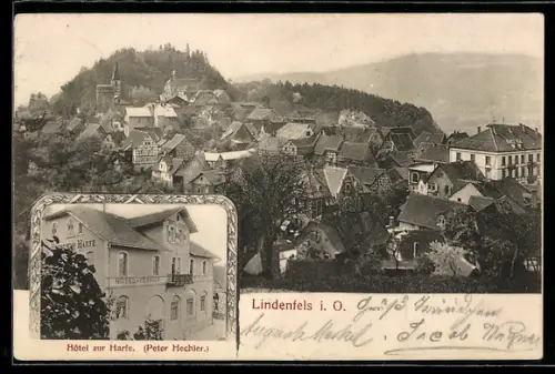 AK Lindenfels i. O., Hotel zur Harfe, Teilansicht