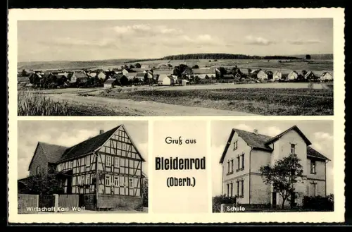 AK Bleidenrod, Schule, Gasthaus Karl Wolf, Totalansicht