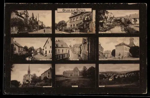 AK Selters / Westerwald, Saynbach, Hochstrasse, Postamt, Bahnhof, Rheinstrasse