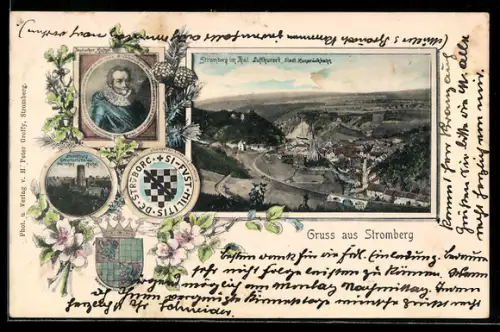 AK Stromberg, Panorama des Luftkurorts, Stadtwappen