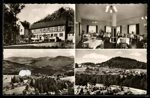 AK Poppenhausen /Rhön, Gast- und Pensionshaus Zur Ebersburg, Innenansicht, Panorama