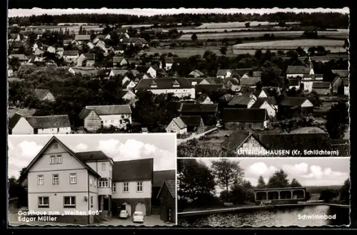 AK Uttrichshausen /Kr. Schlüchtern, Gasthof und Pension zum Weissen Ross, Schwimmbad, Teilansicht