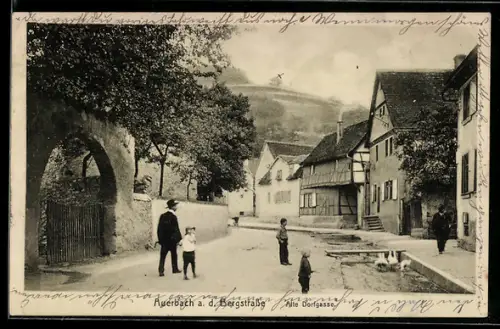 AK Auerbach a. d. Bergstrasse, Alte Dorfgasse mit Gänsen im Bach