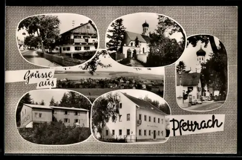 AK Pfettrach bei Landshut, Hotel-Gasthof Pfettrach, Kirche, Strassenpartie