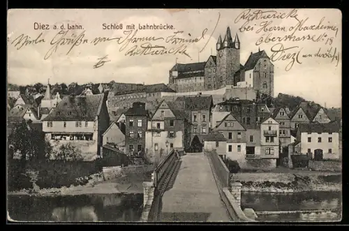 AK Diez a. d. Lahn, Schloss mit Lahnbrücke