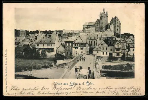 AK Diez a. d. Lahn, Schloss mit Lahnbrücke