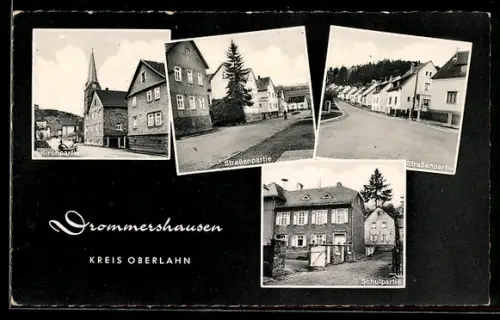 AK Drommershausen /Kreis Oberlahn, Kirche, Schule, Strassenpartie