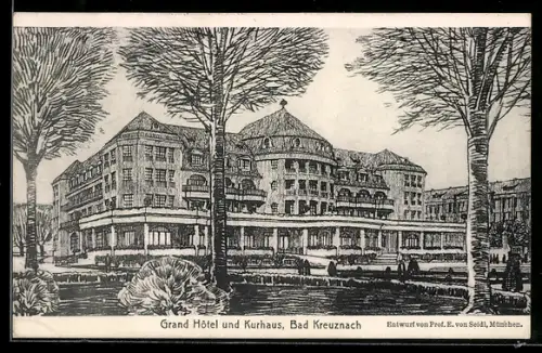 Künstler-AK Bad Kreuznach, Grand Hotel und Kurhaus