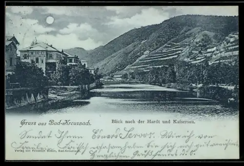 Mondschein-AK Bad-Kreuznach, Blick nach der Hardt und Kaisersau